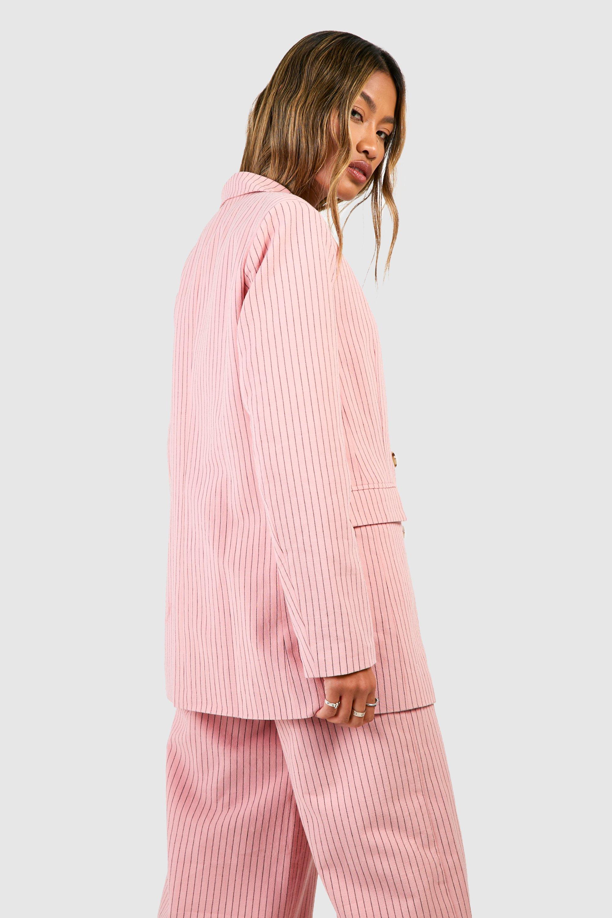 Pastel Pink Pinstripe Relaxed Fit Double Breasted Blazer